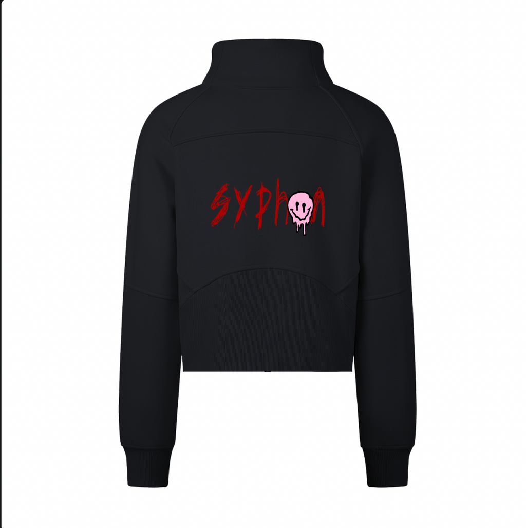 Syphon Cropped Half Zip – back with dripping Syphon logo