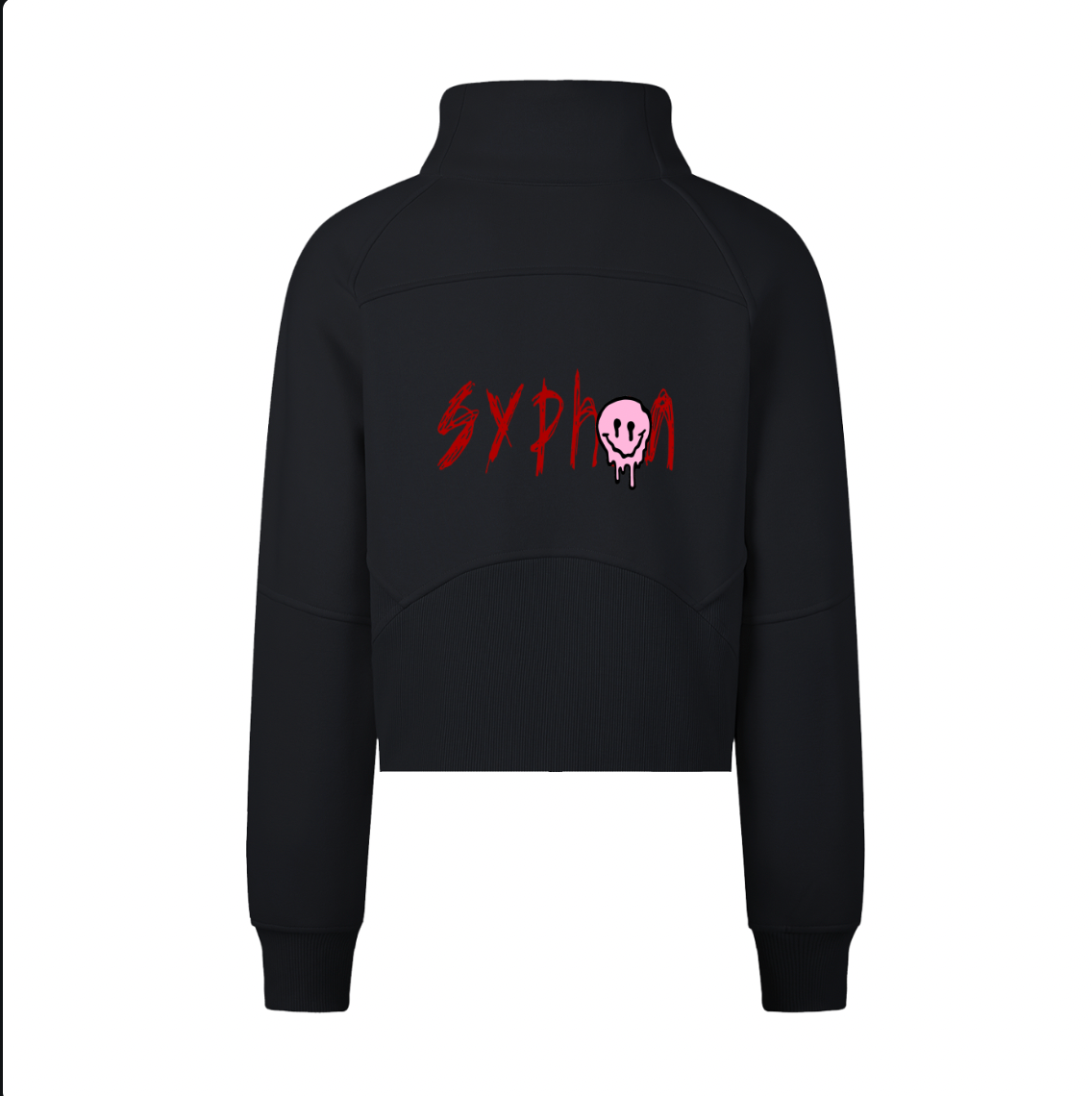 Syphon Cropped Half Zip – back with dripping Syphon logo
