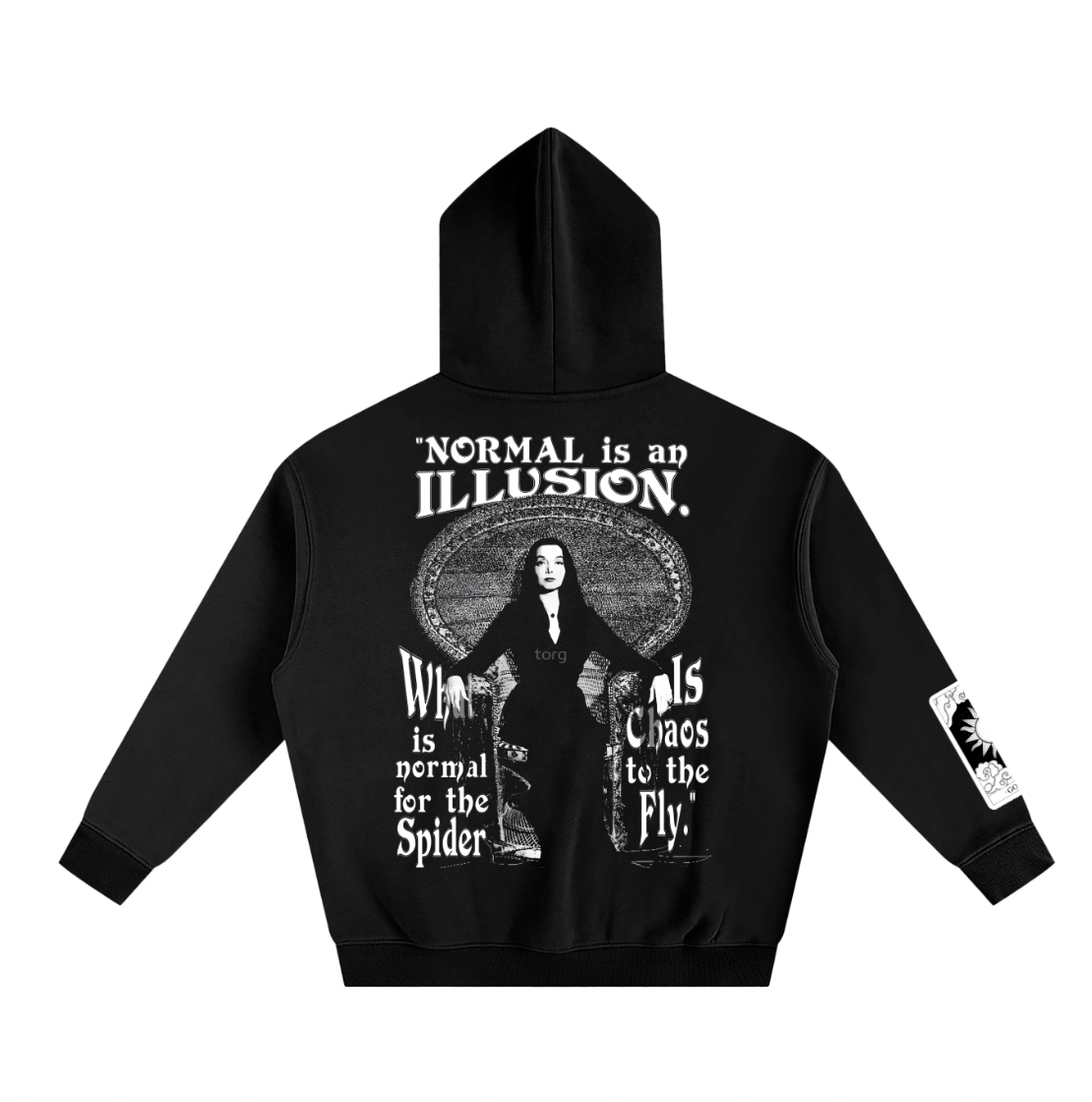 Normal Is An Illusion Hoodie – back with gothic graphic print
